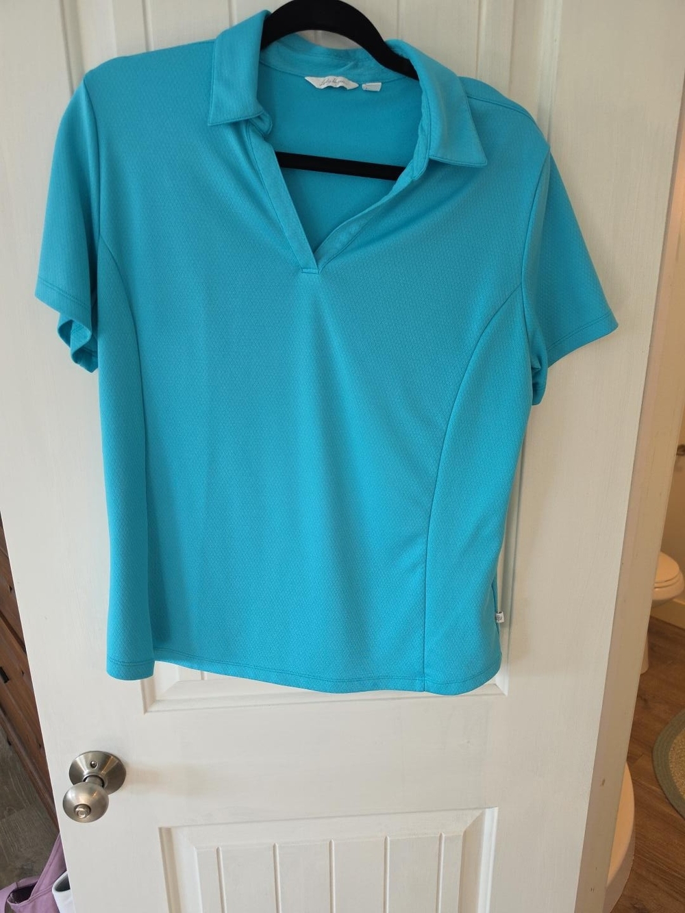 Lady Hagen Short-Sleeve Polo Top in Aqua Turquoise